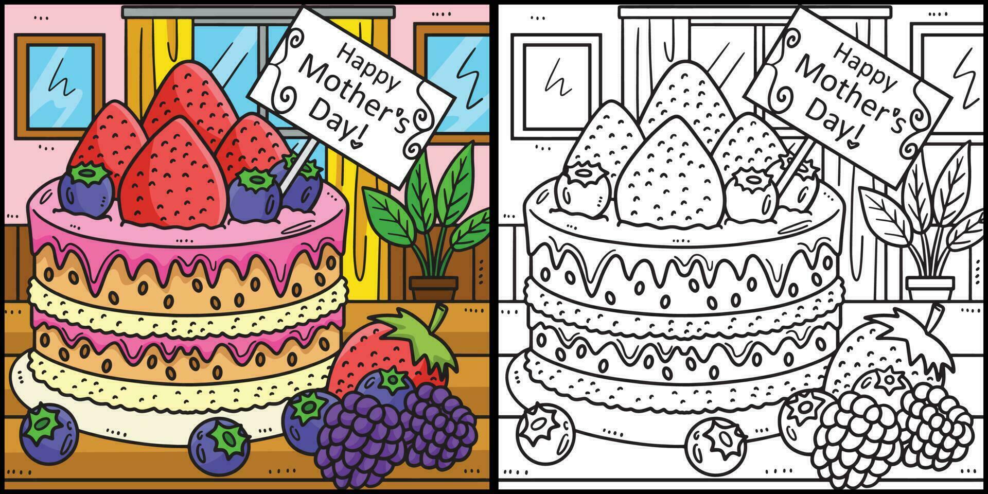 Mothers Day Cake Coloring Page Illustration vector