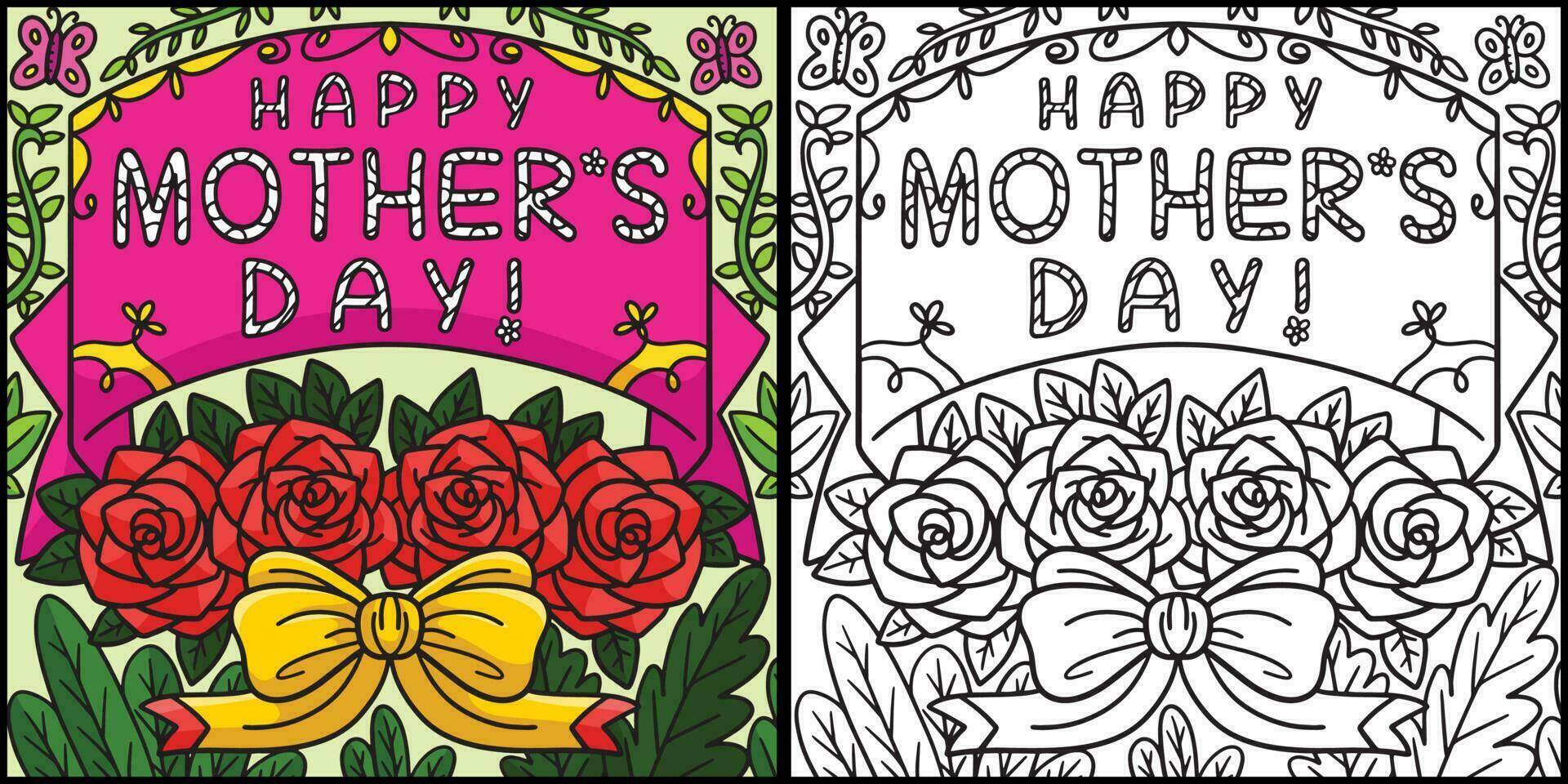 Happy Mothers Day Coloring Page Illustration vector