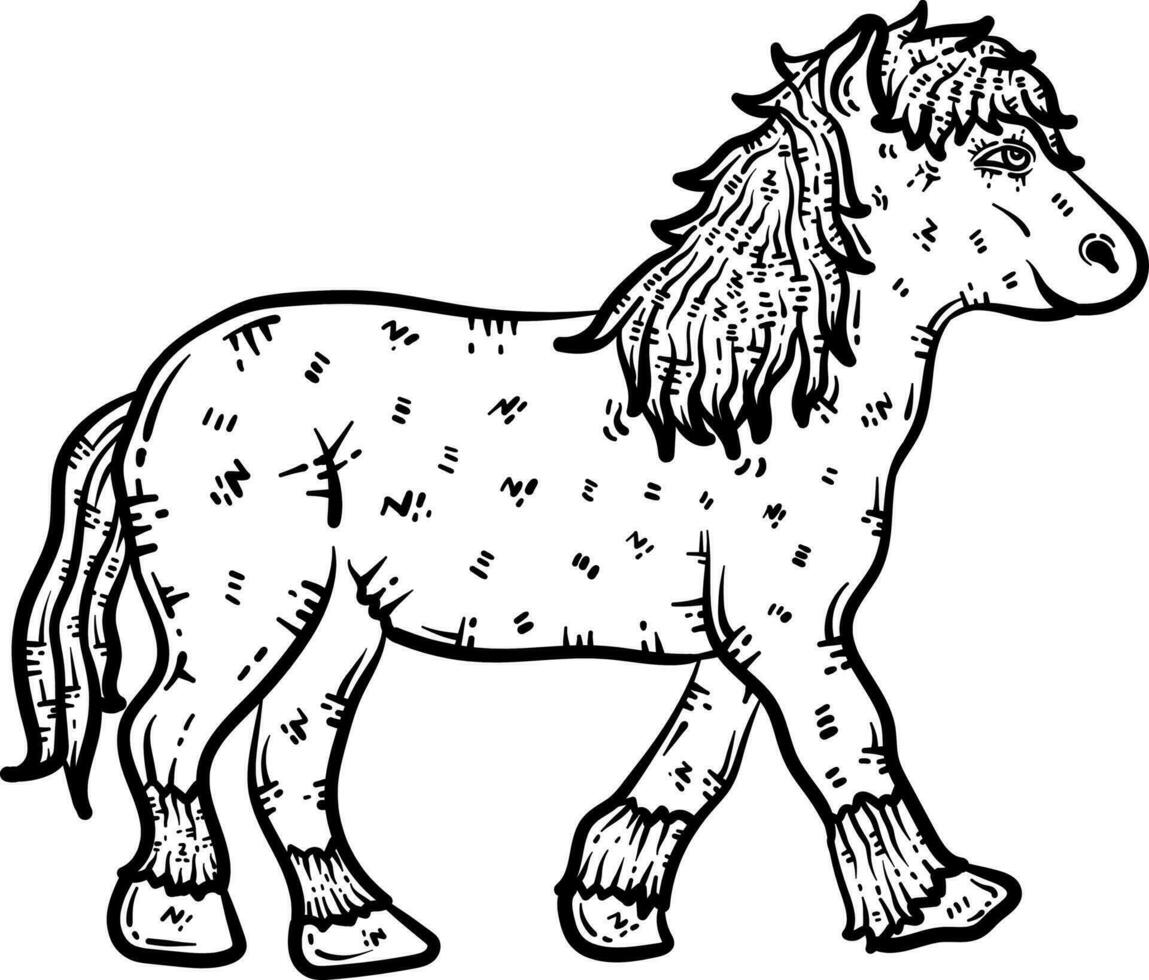 Pony Animal Coloring Page for Adults vector