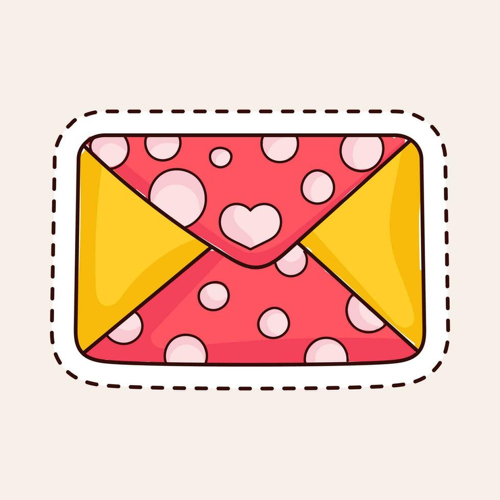 Sticker Style Red And Yellow Envelope On Light Pink Background. vector