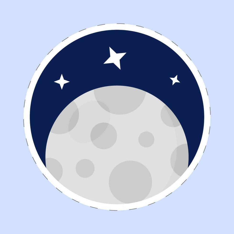 Isolated Moon Planet With Stars Blue Background In Sticker Style. vector