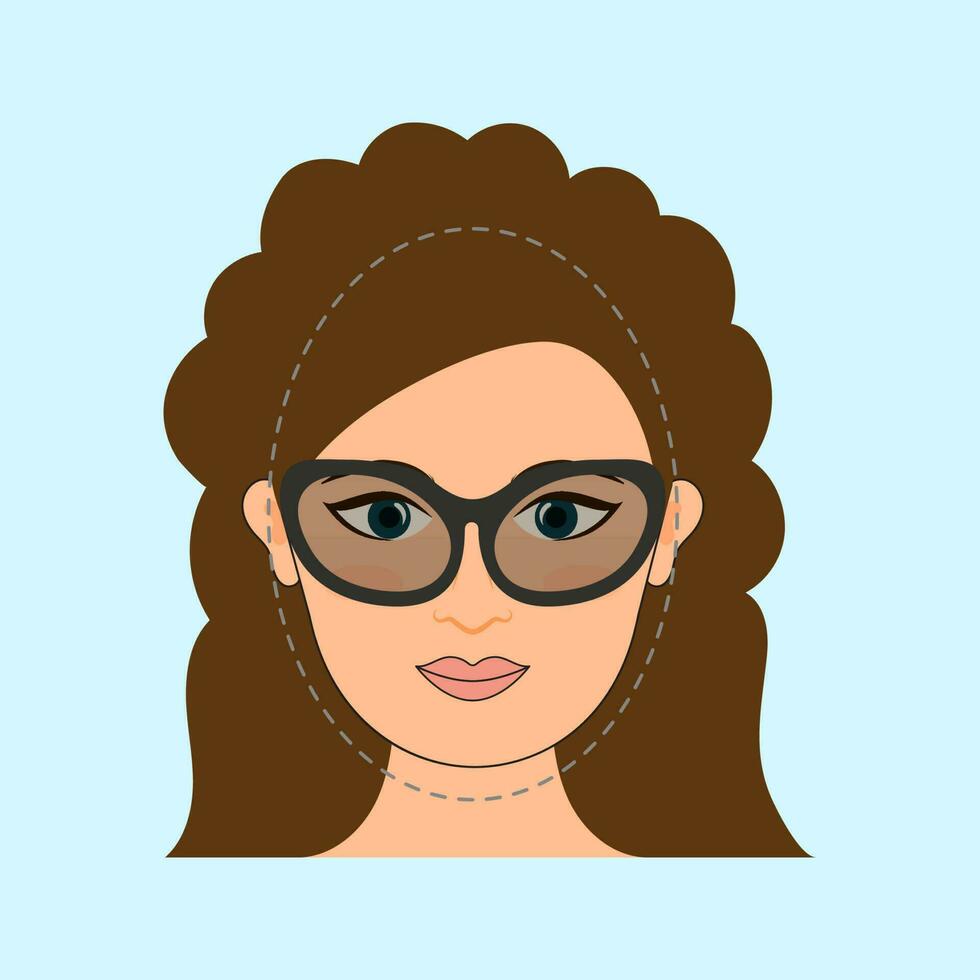 Glasses For Oval Shapes Beautiful Girl Icon Against Light Blue Background. vector