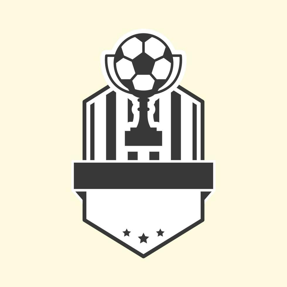 Black And White Soccer Ball Trophy With Shield And Blank Ribbon On Cosmic Latte Background. vector