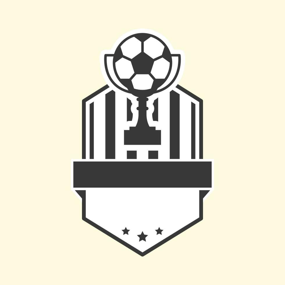 Black And White Soccer Ball Trophy With Shield And Blank Ribbon On Cosmic Latte Background. vector