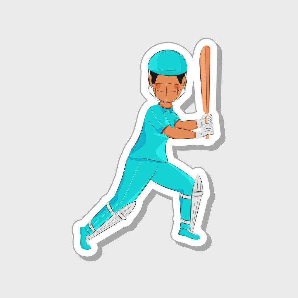 Vector Of Ready Cricket Batsman Of Batting Over Grey Background In Sticker Style.