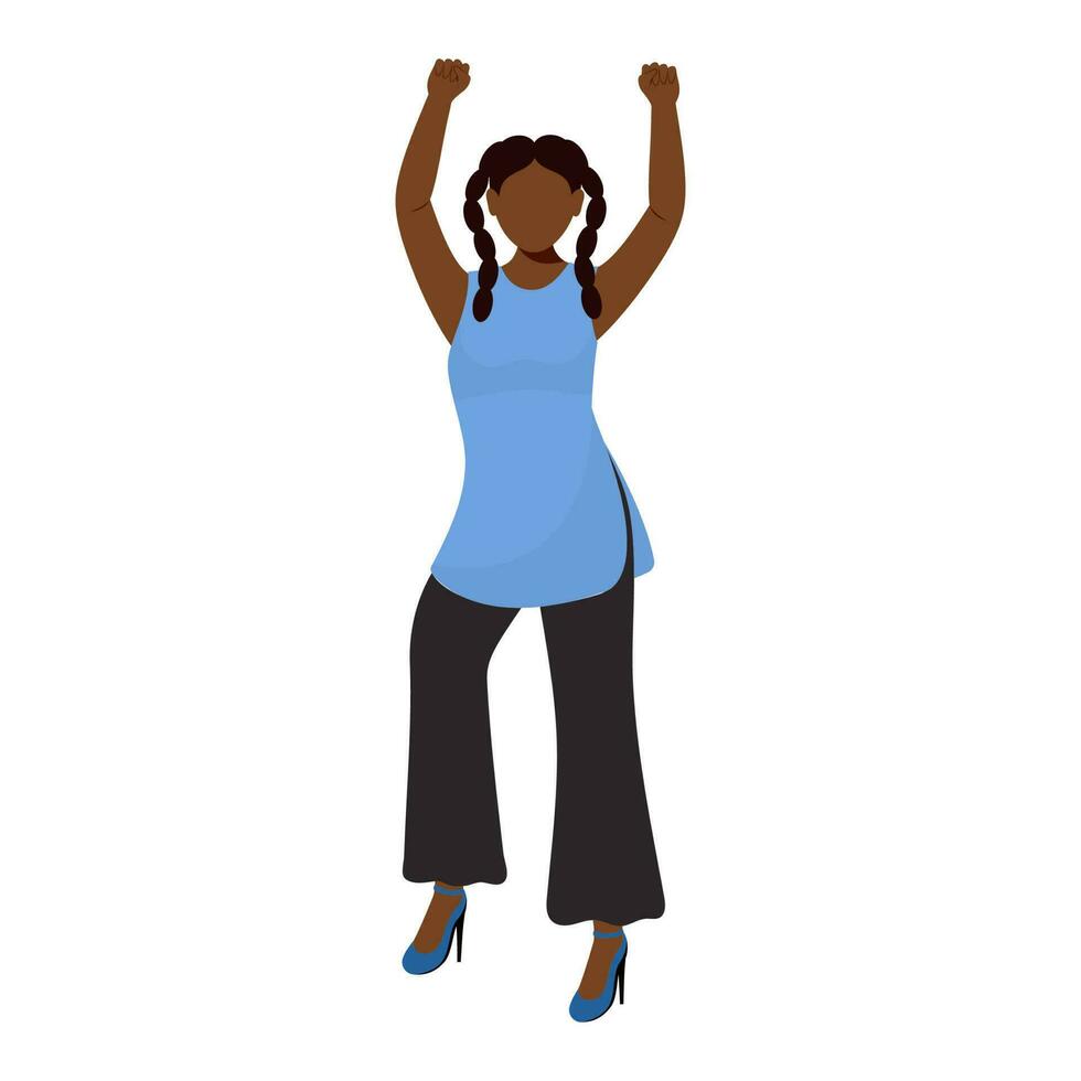 Faceless African Young Girl Raising Fist Up In Standing Pose. vector