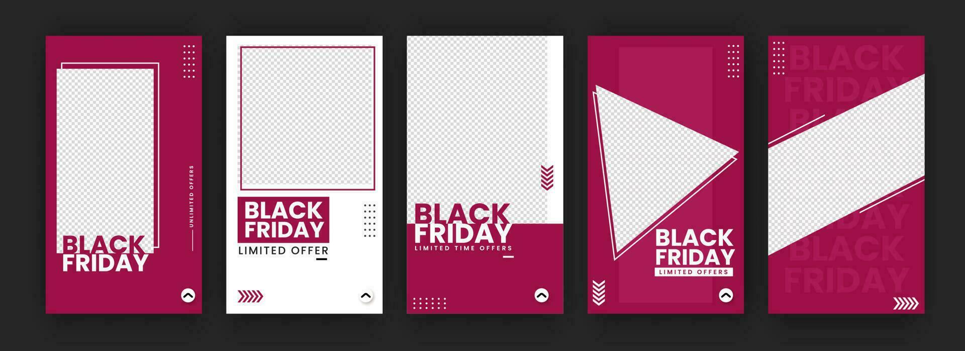 Social Media Black Friday Sale Template Or Flyer Set With Copy Space In Pink And White Color. vector