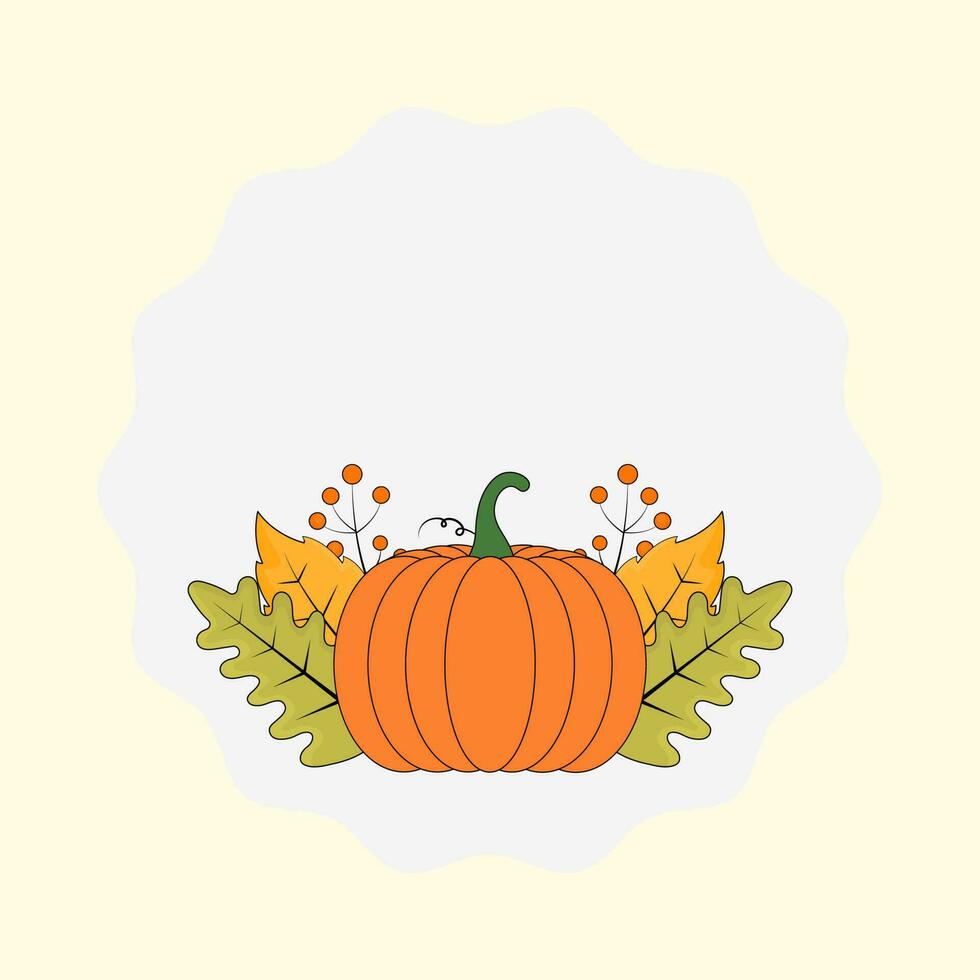 plano estilo calabaza con baya y otoño hojas decorativo blanco circulo marco en contra cósmico latté antecedentes. vector