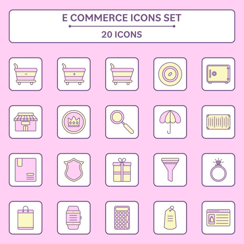 Purple And Yellow Color Set Of E-Commerce Icons In Square Background. vector