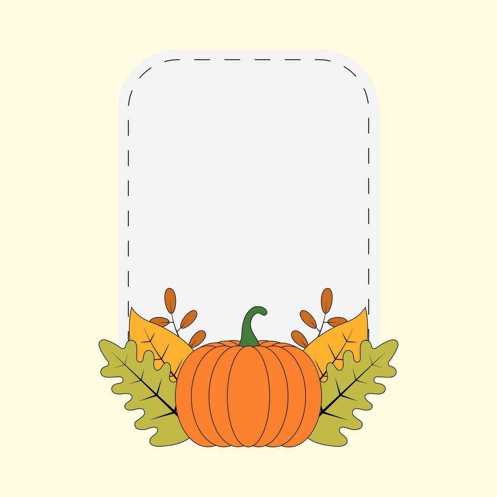Flat Pumpkins With Autumn Leaves Decorative White Square Frame On Cosmic Latte Background. vector