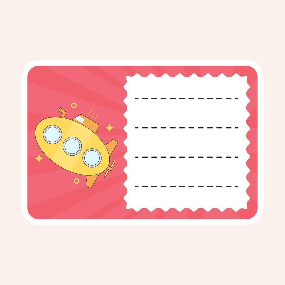 Submarine Notebook Label Or Frame On Peach Background. vector