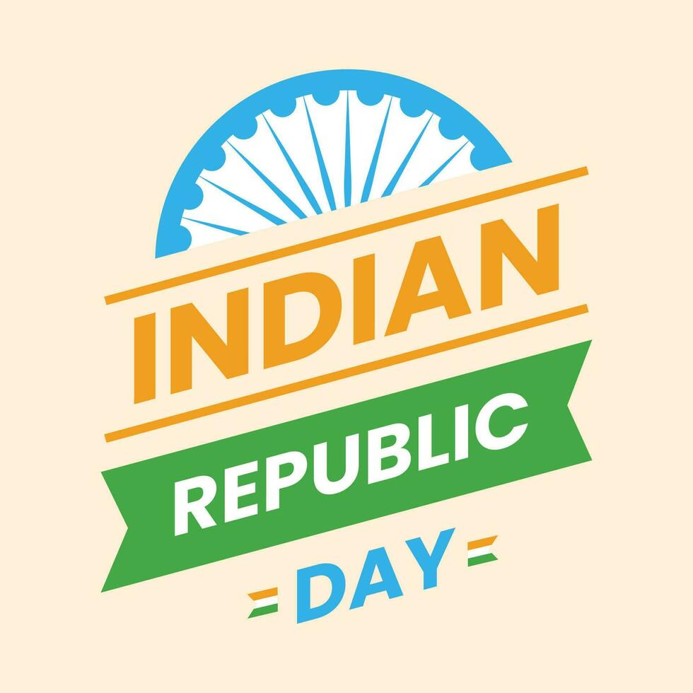 Illustration Of Indian Republic Day Ribbon With Ashoka Wheel On Pastel Peach Background. vector