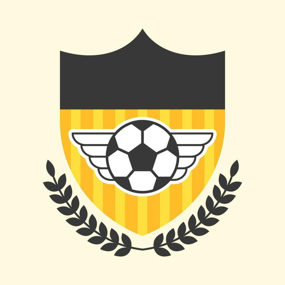 Flat Laurel Leaves With Soccer Wing And Shield On Yellow Background. vector