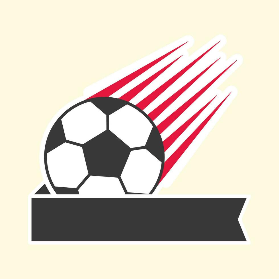 Illustration of Fast Moving Soccer Ball With Blank Black Ribbon On Cosmic Latte Background. vector