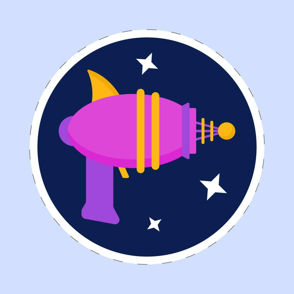 Pink And Yellow Laser Gun With Stars Blue Background In Sticker Background. vector