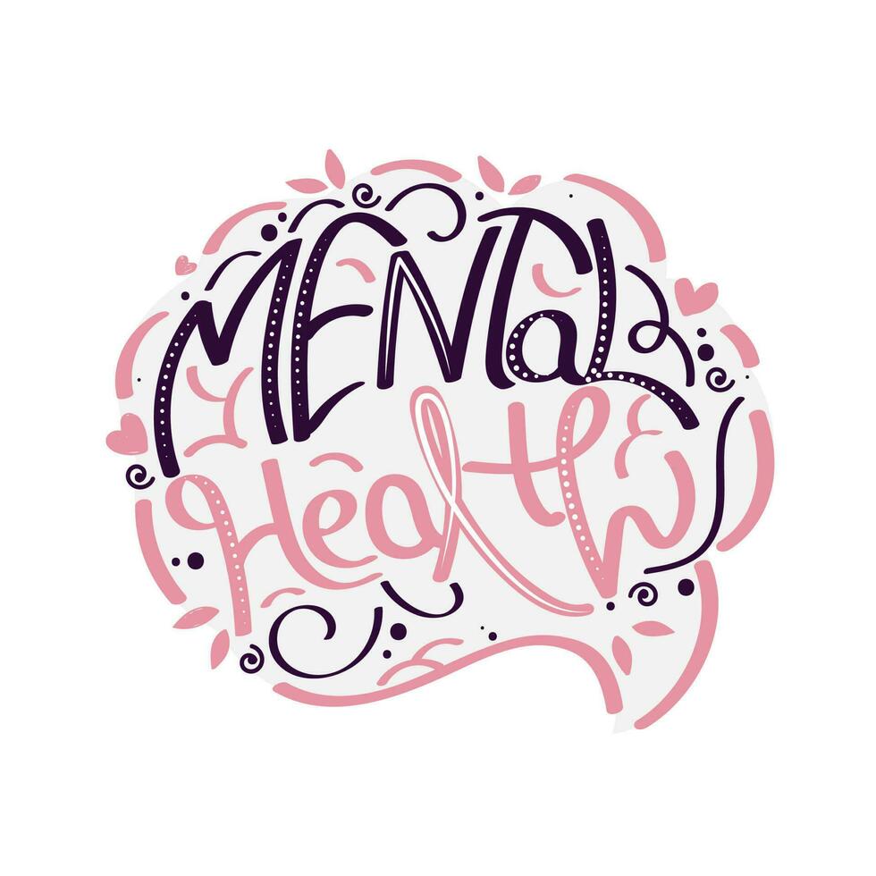 Stylish Mental Health Font Against Gray And White Background. vector