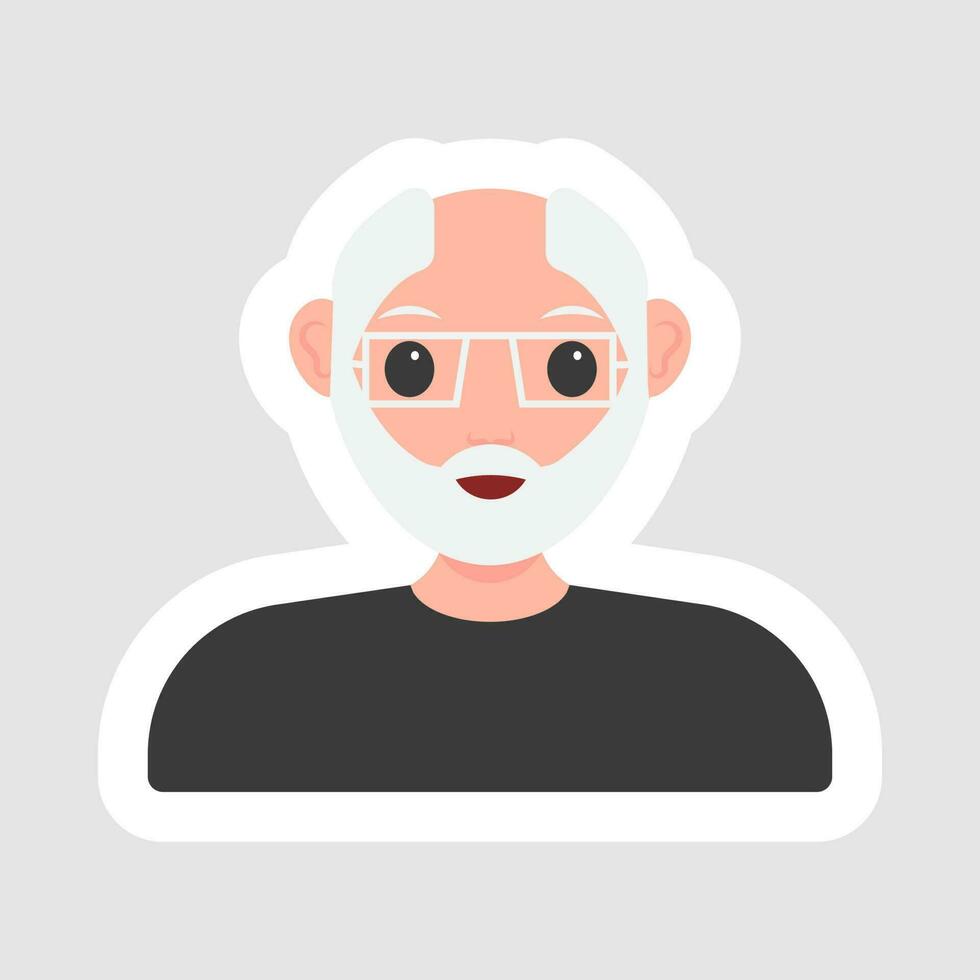 Sticker Style Old Man Character On Gray Background. vector