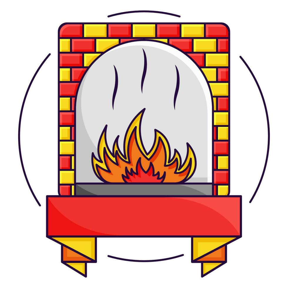 Burning Fireplace Yellow And Red Flat Vector. vector