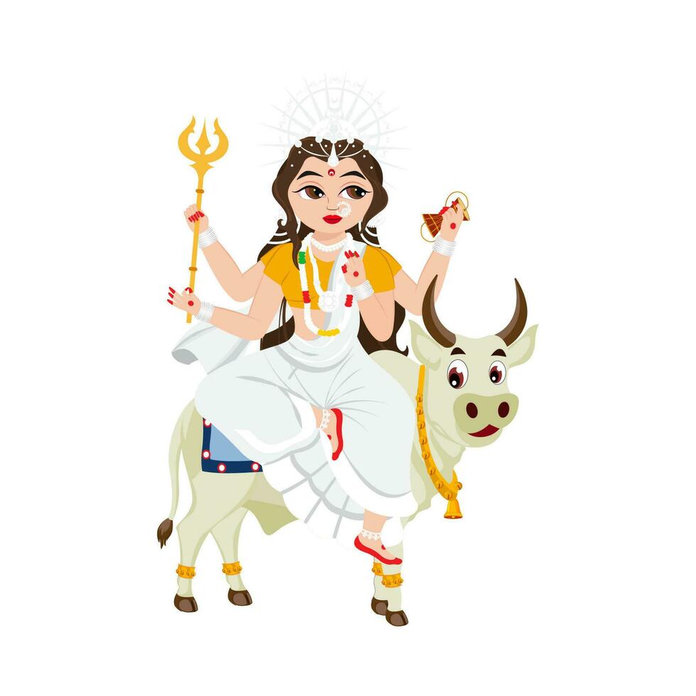 Statue Of Indian Goddess Mahagauri On White Background. vector