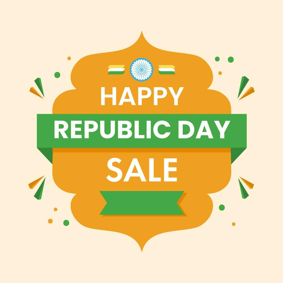 Illustration Of Happy Republic Day Sale Text With Indian Flag Colour Frame Sticker Against Pastel Peach Background. vector