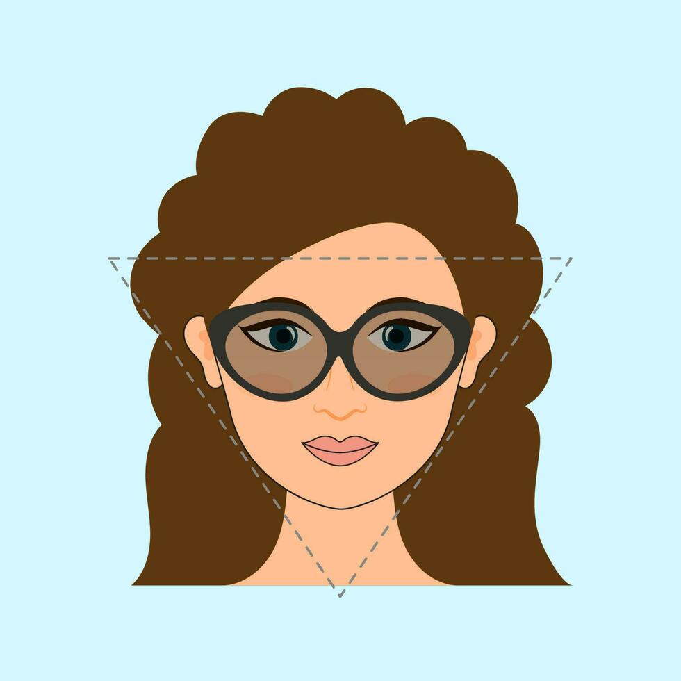 Glasses For Triangle Face Young Girl Icon Against Light Blue Background. vector