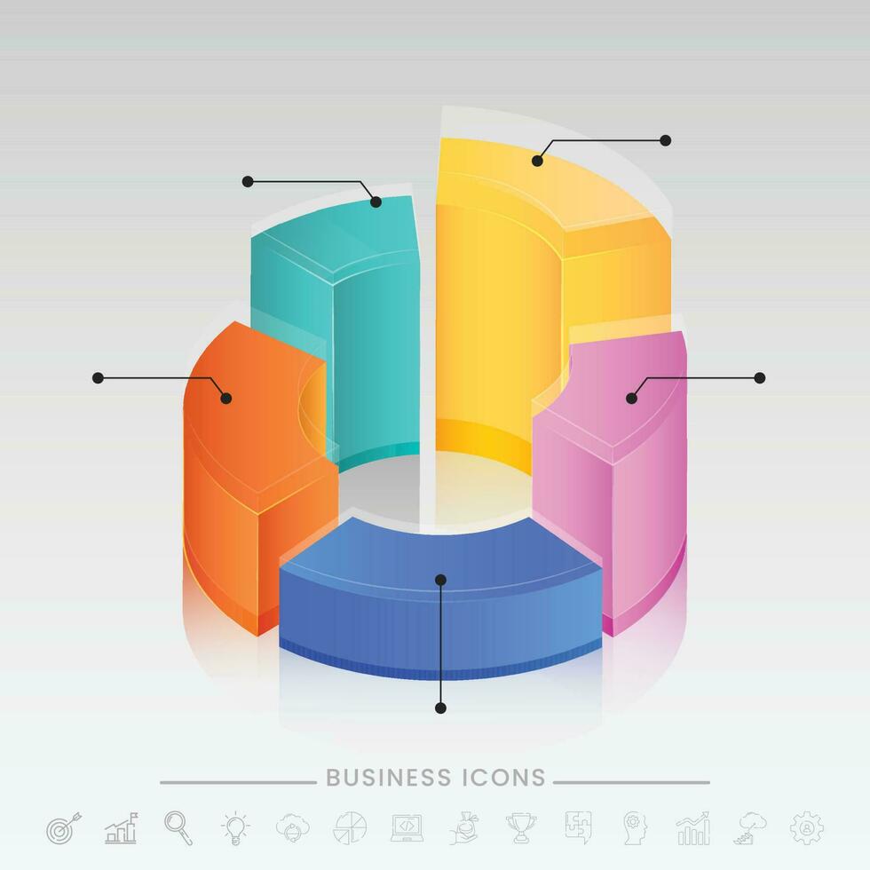 cinco nivel o plataforma de 3d vistoso tarta gráfico en lustroso gris antecedentes. vector