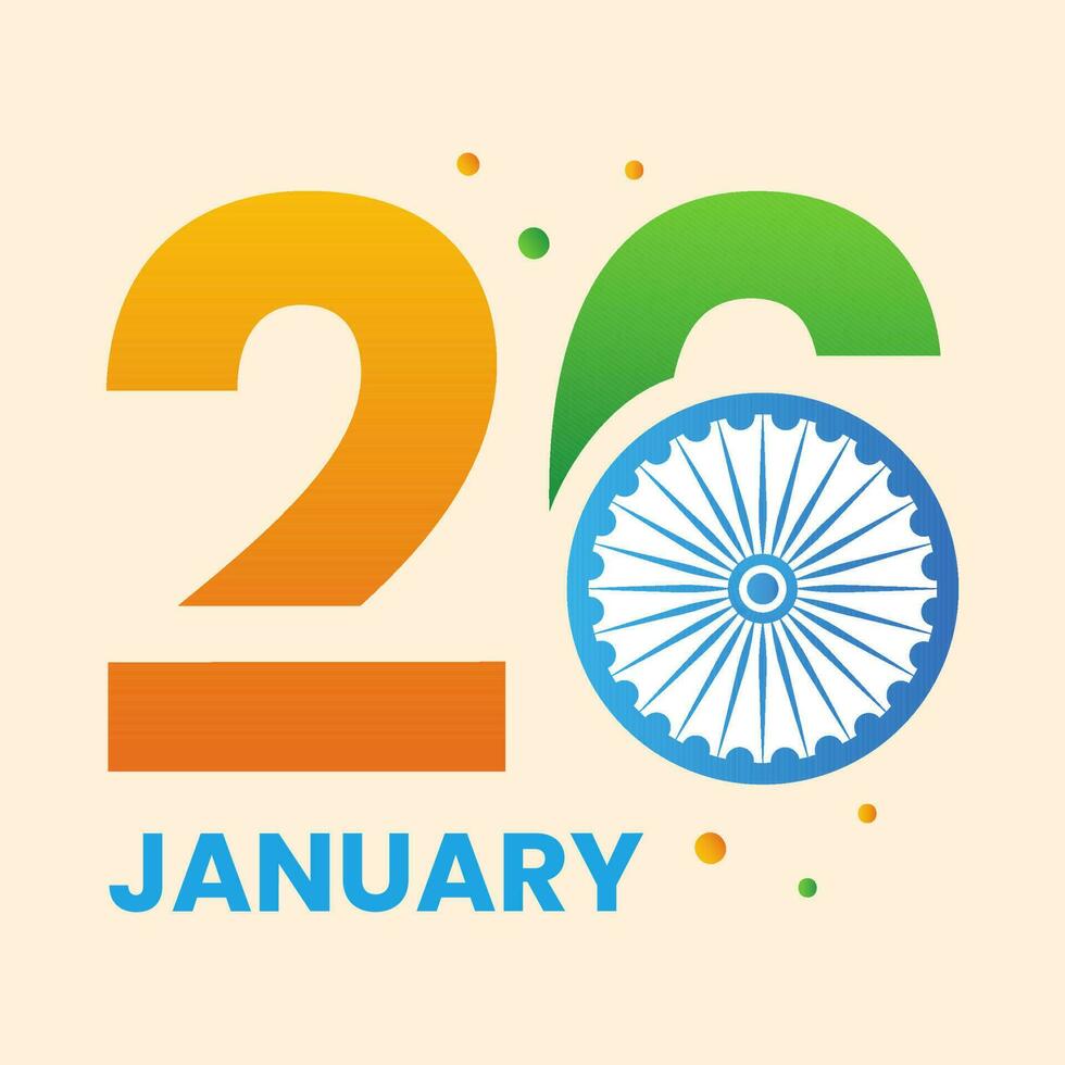 26 Creative Text With Ashoka Wheel On Peach Background For Republic Day Celebration. vector