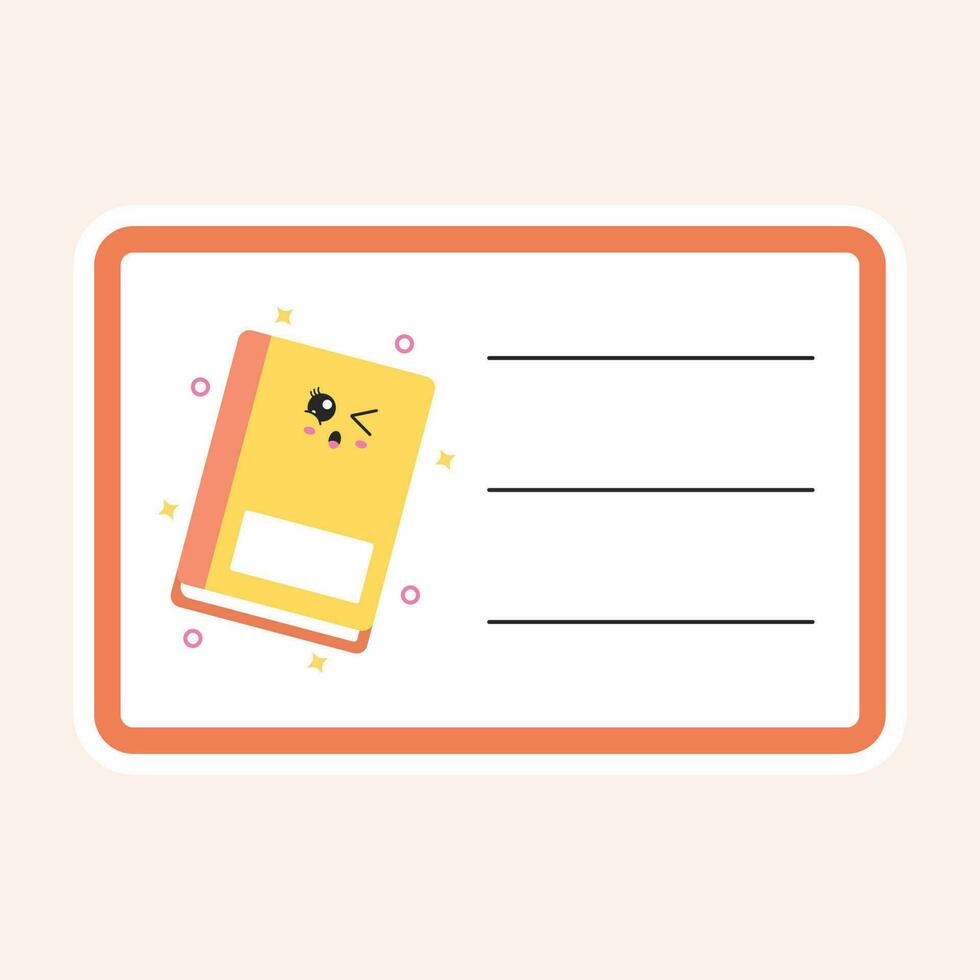 Cartoon Notebook Character Sticker Or Label On Peach Background. vector