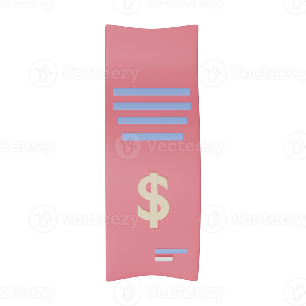 3D Render Illustration of Bill Or Payment Receipt Icon. png
