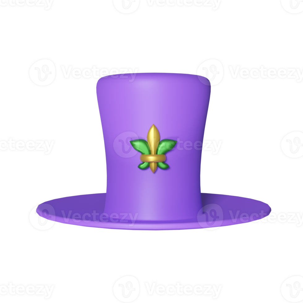 3D Render Of Fleur De Lis Purple Top Hat Icon. png