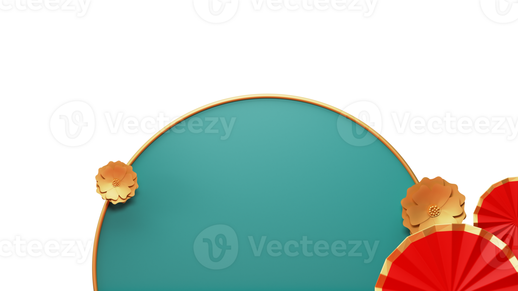 Empty Half Circle Frame With Paper Flowers Element. 3D Rendering. png