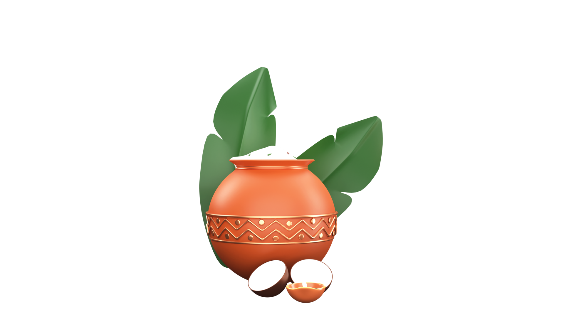 3D Render Pongal Festival Element As Clay Pot Full Of Pongali Rice