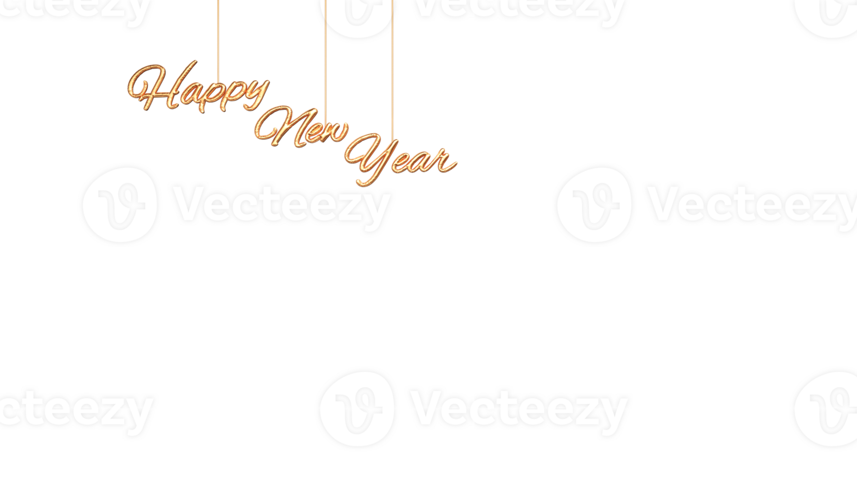 Golden Foil Happy New Year Font Hang In 3D Illustration. png