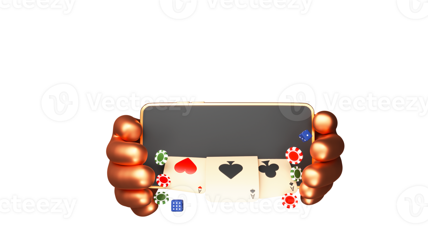 3D Render Of Human Hands Holding Smartphone And Casino Elements. png