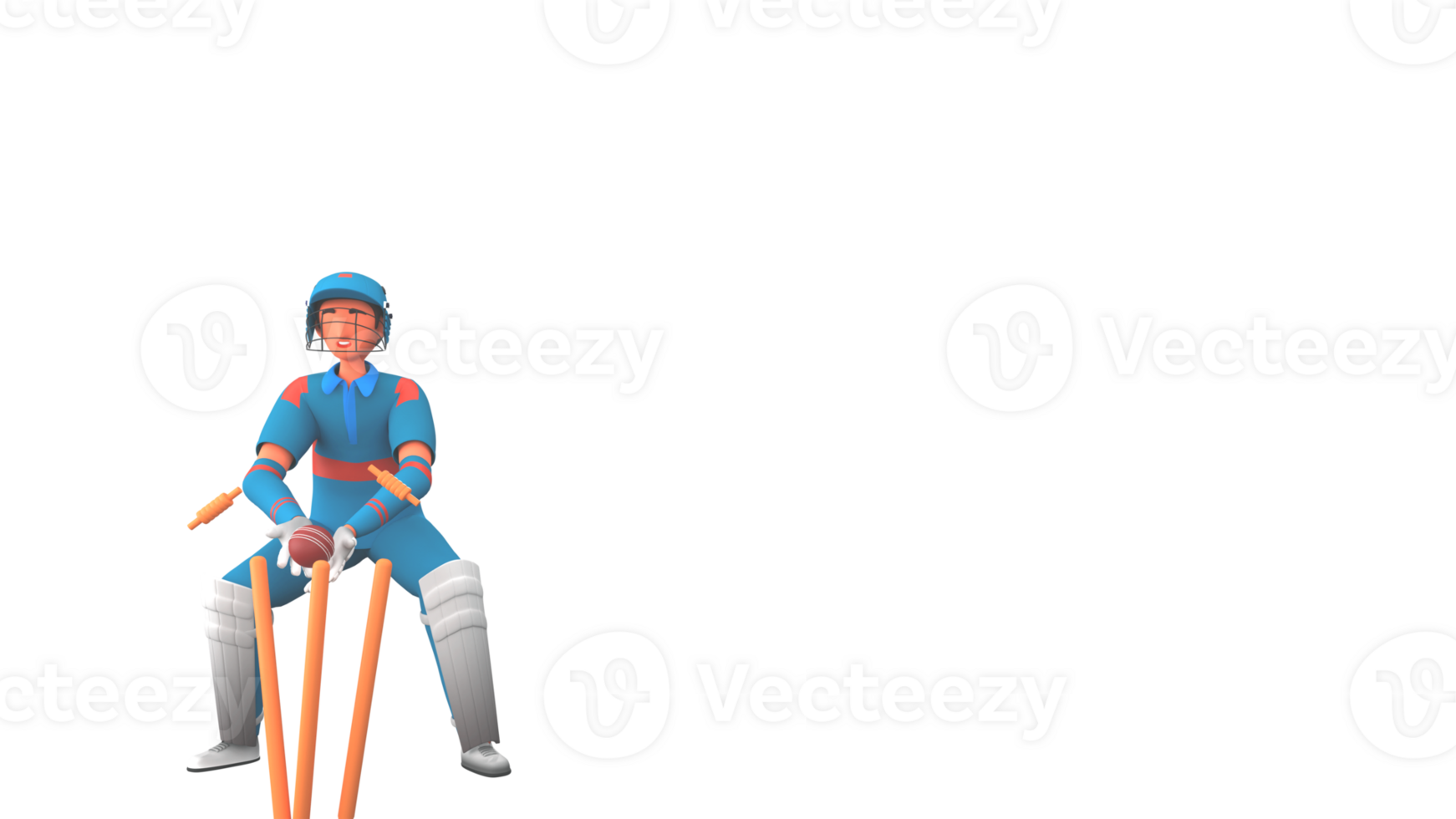 3D Render Of Wicket Keeper Hitting Ball To Stump And Copy Space Against Background. png