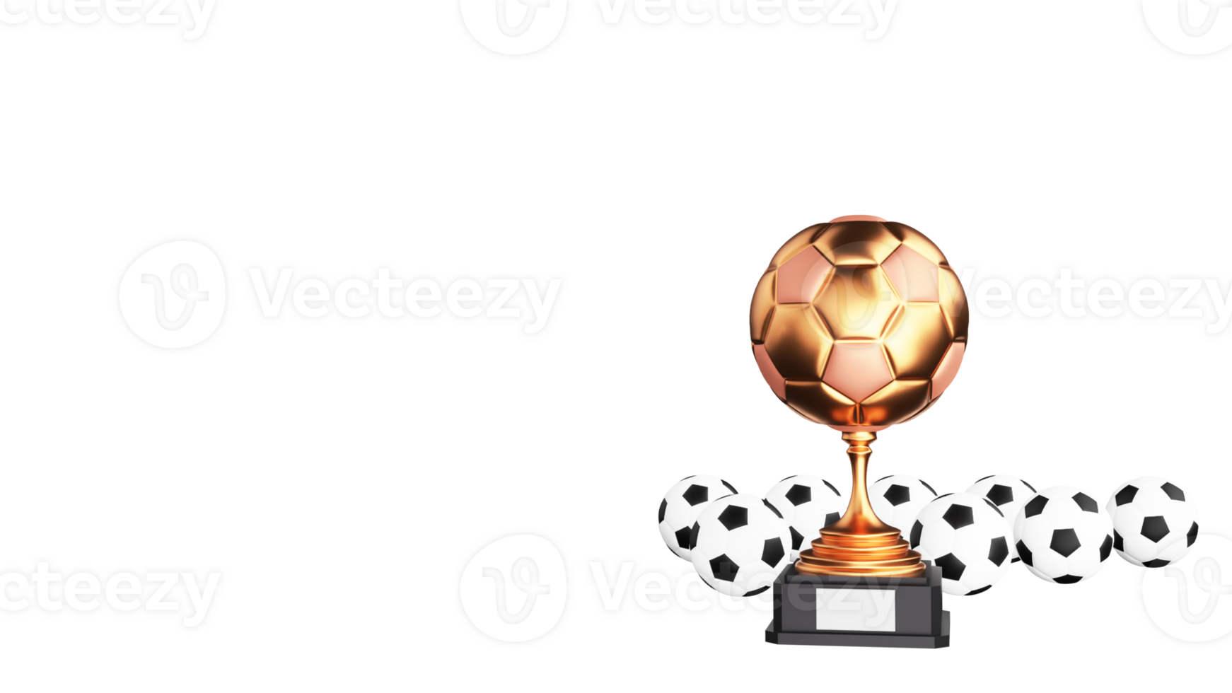 3D Render Golden Winning Trophy With Soccer Balls And Copy Space Against Background. png