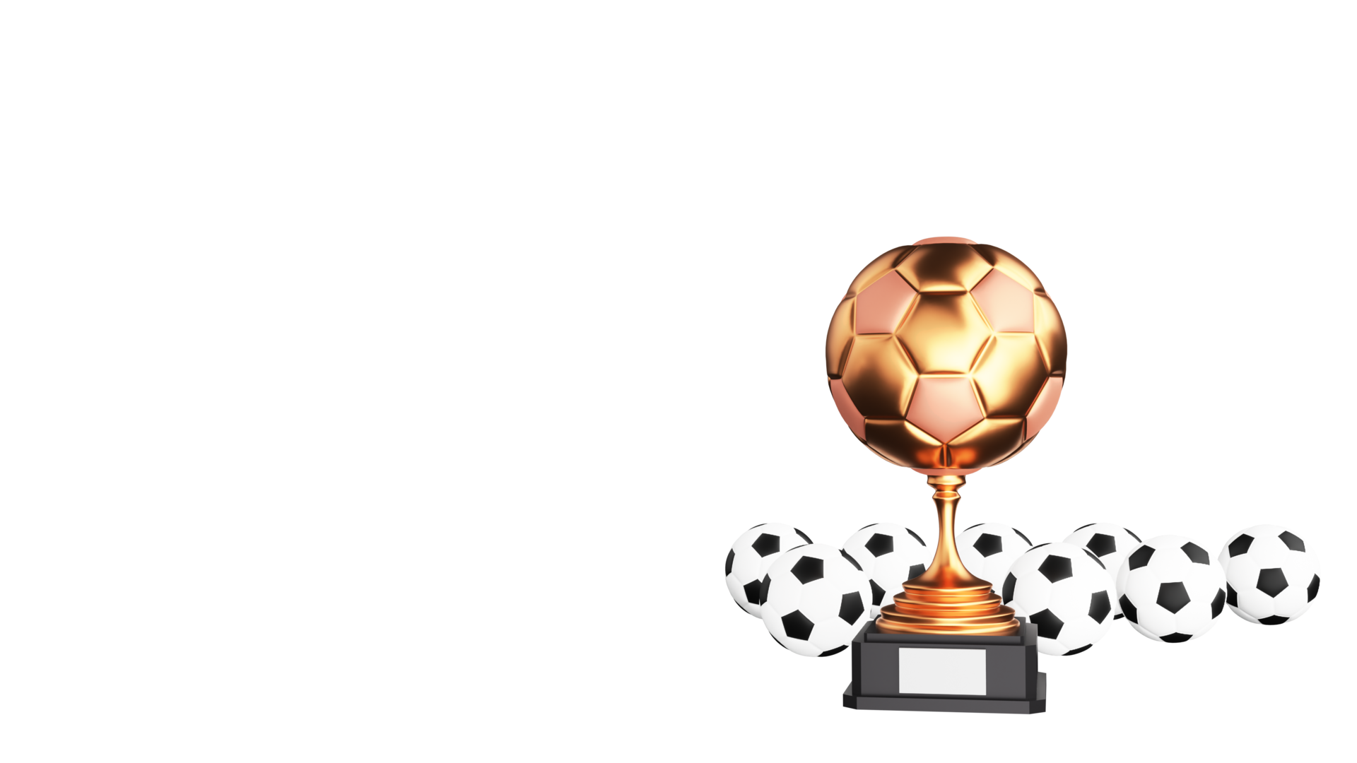 3D Render Golden Winning Trophy With Soccer Balls And Copy Space