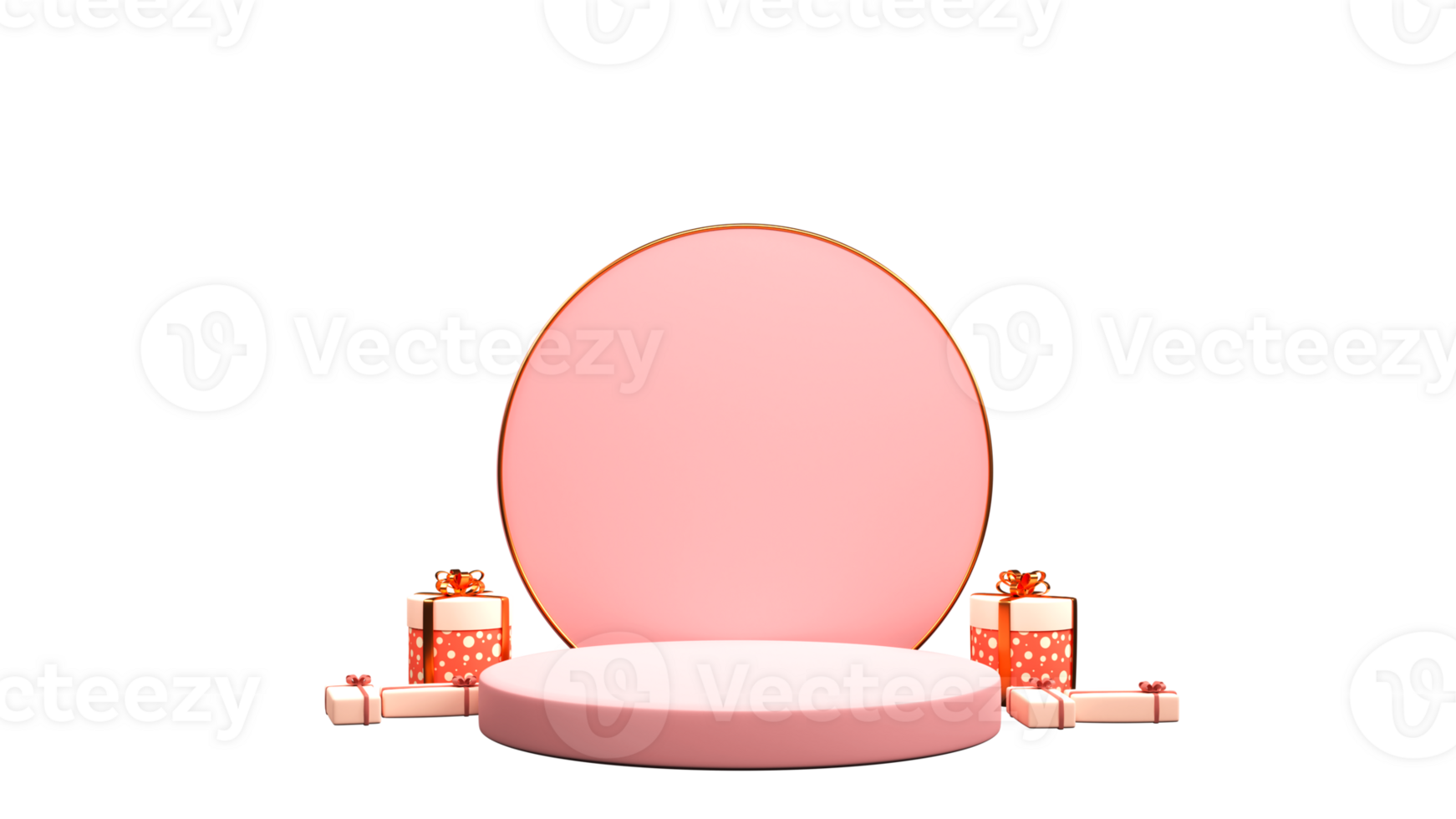 3D Empty Circular Frame With Gift Boxes Against Background. png