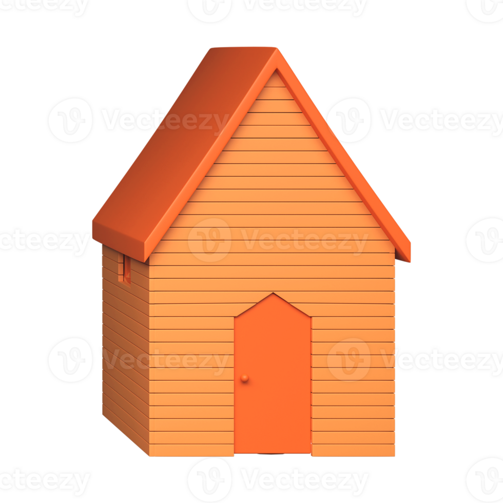 Isolated Wooden Home 3D Render Icon In Orange Color. png