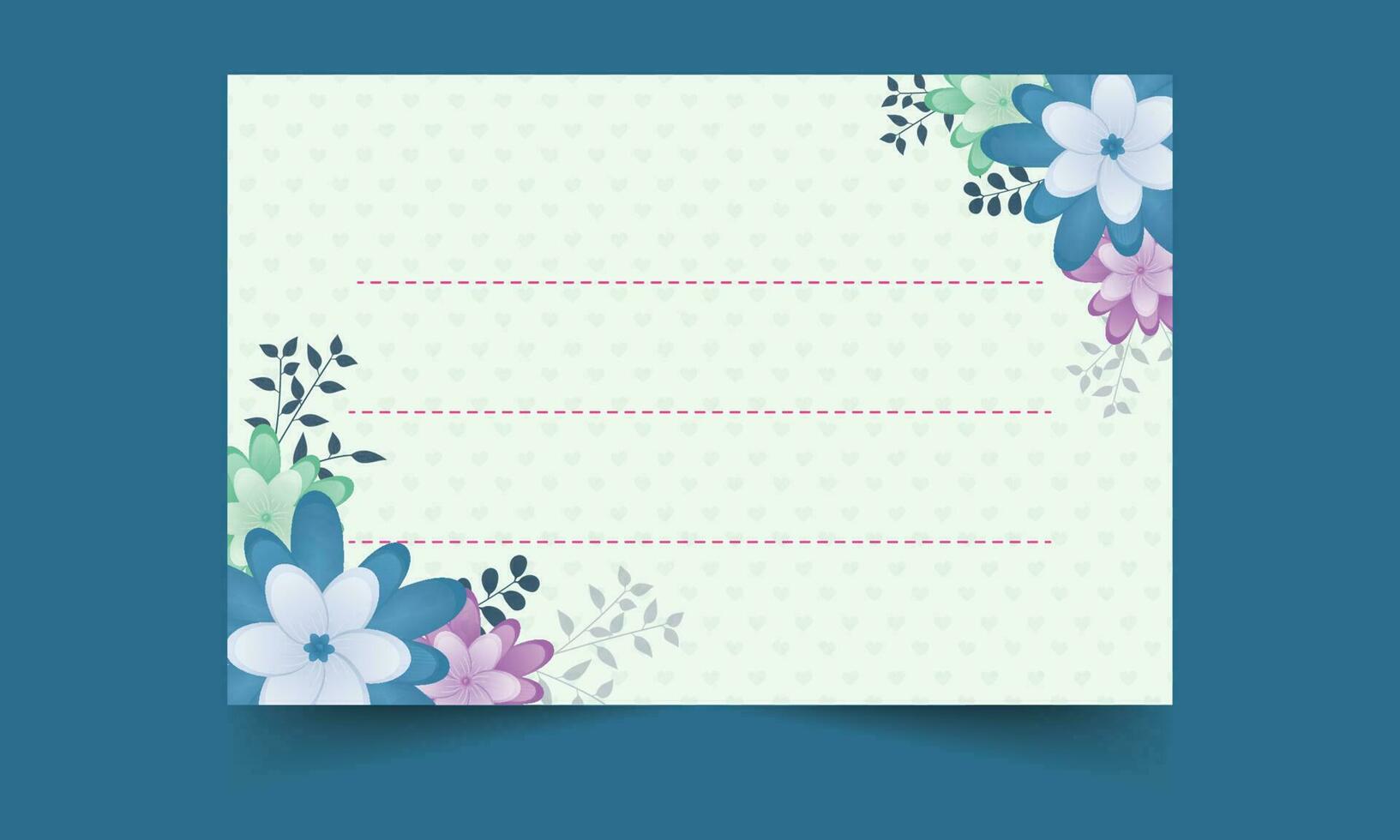 hermosa flor con hojas decorativo tarjeta o cuaderno etiqueta en verde azulado azul antecedentes. vector