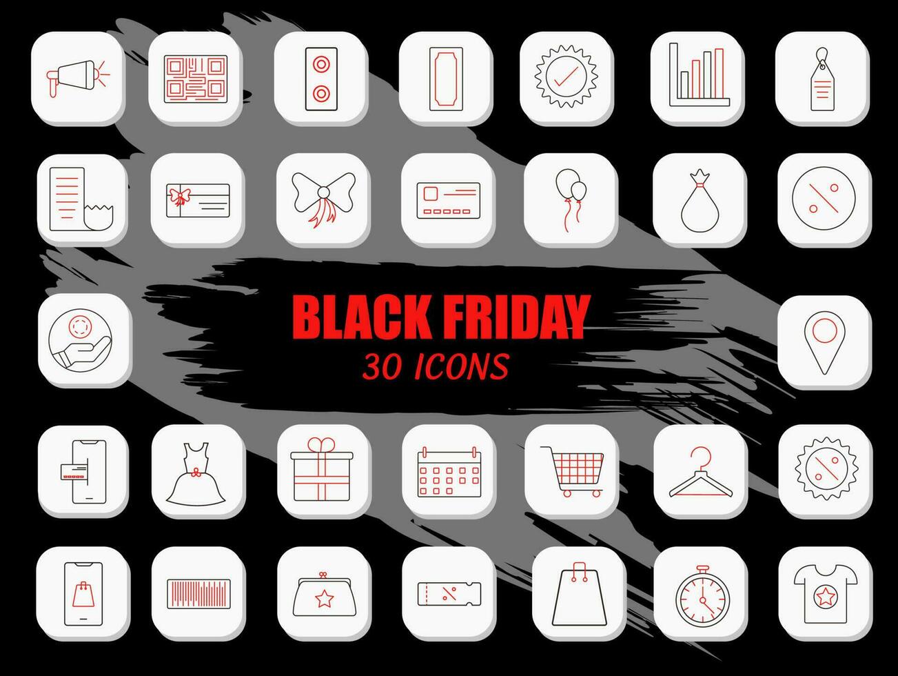 Black And Red Lineal Style Black Friday Celebration Icon On Dark Grey Brushstroke Background. vector