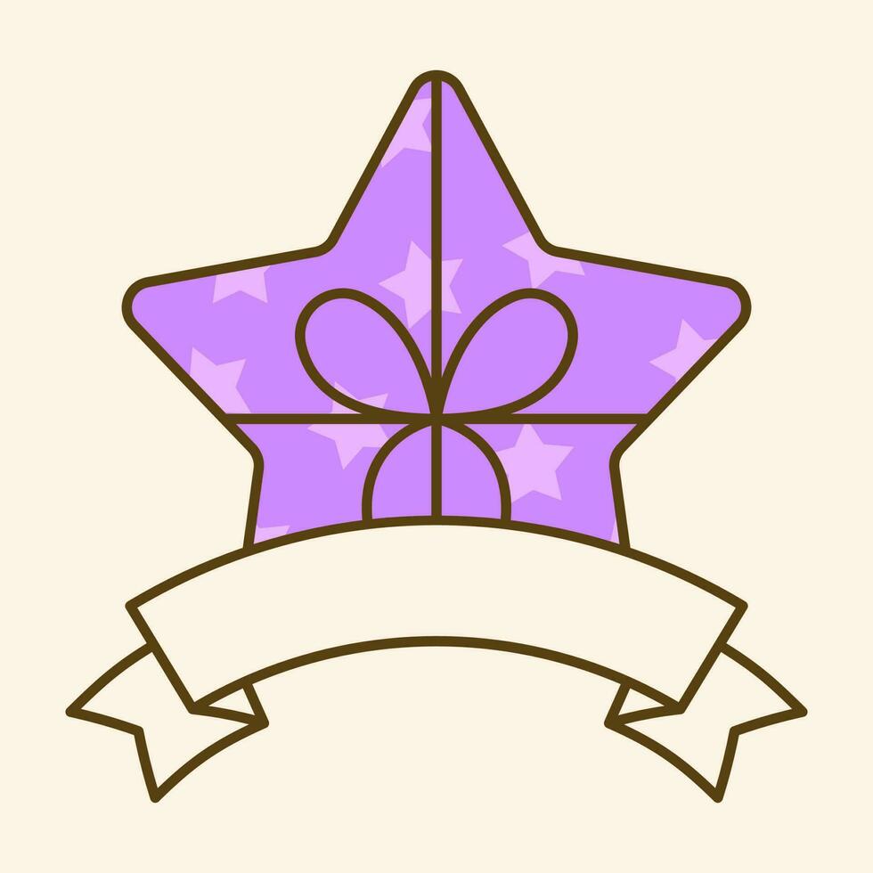 Blank Ribbon With Star Shape Gift Box On Cosmic Latte Background. vector