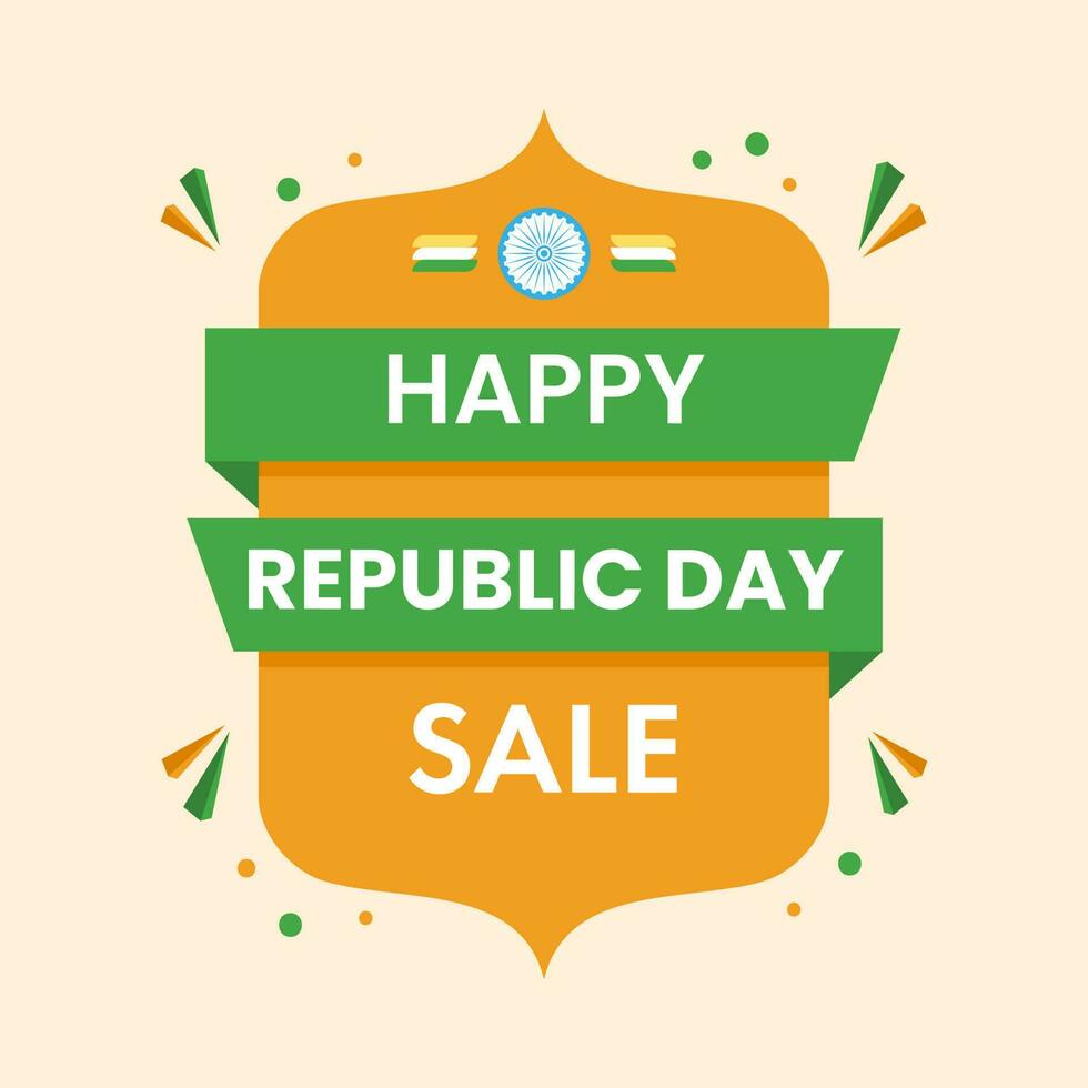 Illustration Of Happy Republic Day Sale Text With Vintage Frame Against Pastel Peach Background. vector