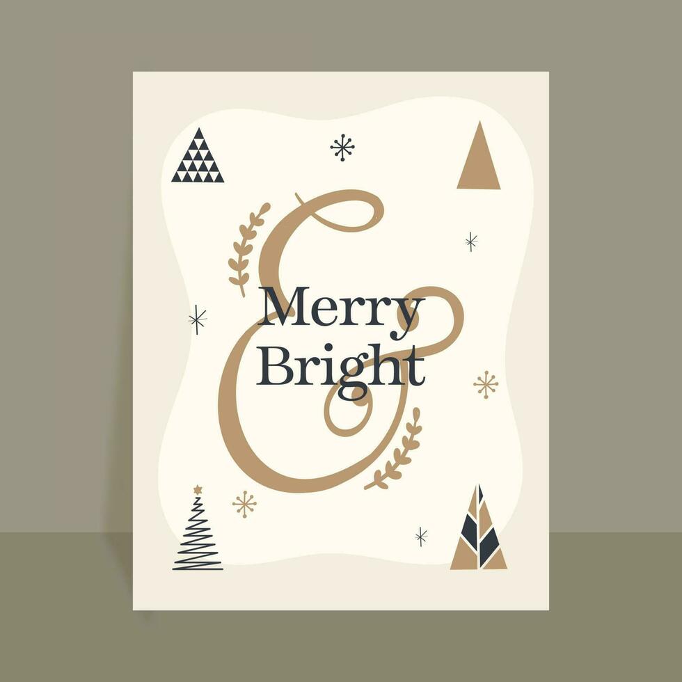 alegre brillante texto con varios estilo Navidad arboles y copos de nieve en beige antecedentes. vector