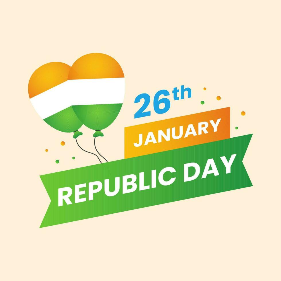 26 January Text Strip With Tricolor Balloons On Peach Background For Republic Day Celebration Concept. vector