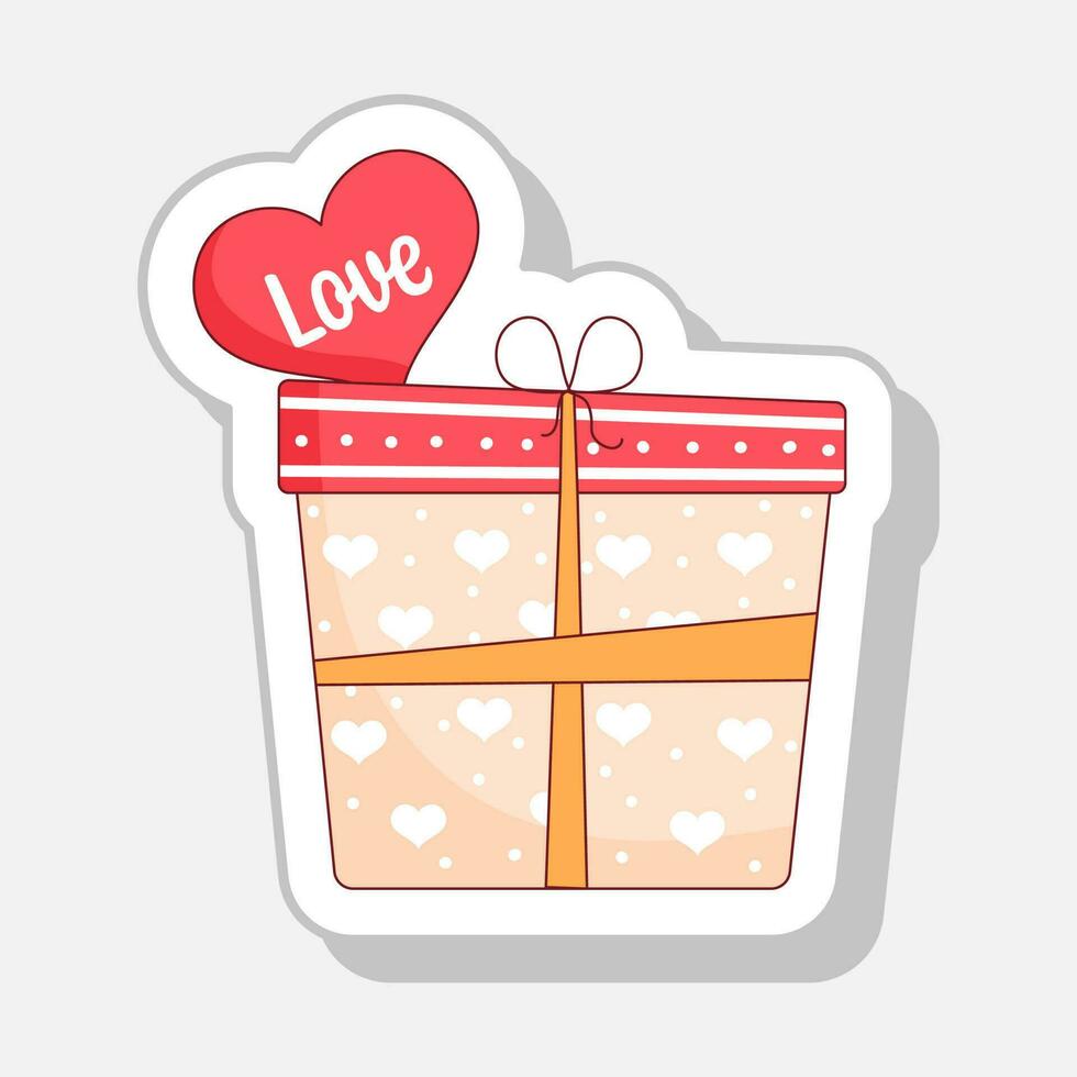 Isolated Sticker Style Love Heart Tag With Gift Box Symbol In Flat Style. vector
