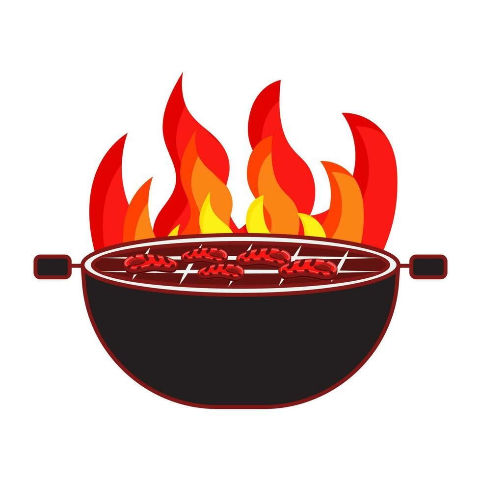 Beef Roasted On Flame Barbecue Grill Kettle Against White Background. vector