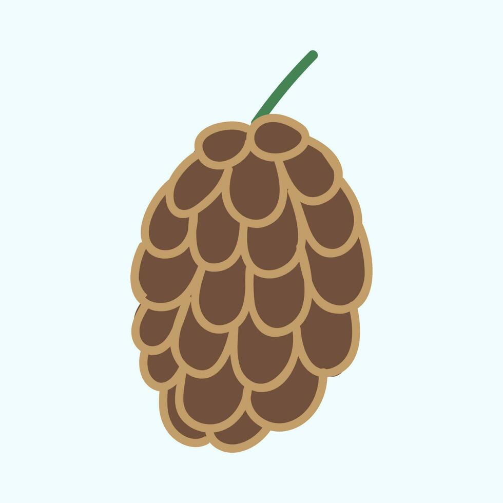 Isolated Brown Pine Cone Flat Element. vector