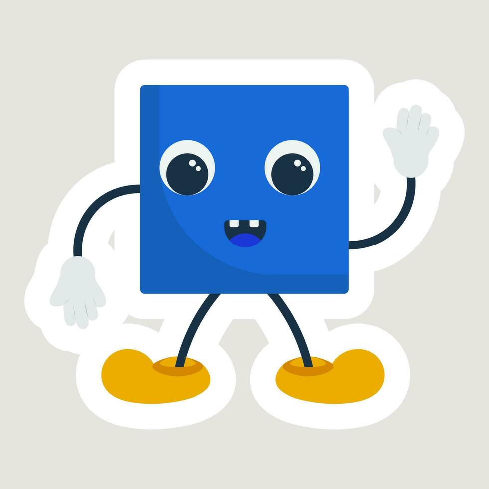 Funny Blue Square Cartoon Standing In Hand Up And Down Pose. vector