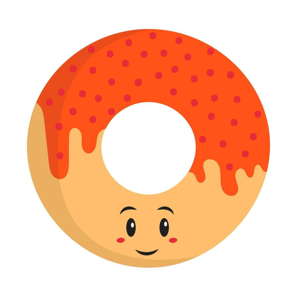 Happy Cartoon Face Donuts Orange Sticker. vector